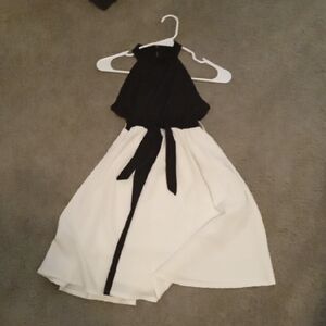 Girls Black & White Halter Dress